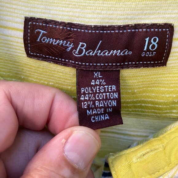 Tommy Bahama 18 Golf Yellow Striped Ghost Floral Polo Shirt Size XL - Picture 7 of 8